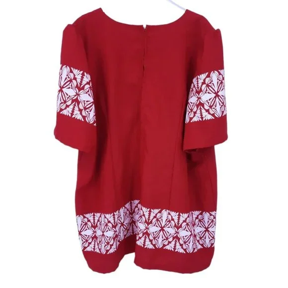 VTG 80s Red Hawaiian Puff Sleeve Square Neck Blouse Wrap Skirt Set Plus Size 5X - Picture 5 of 11